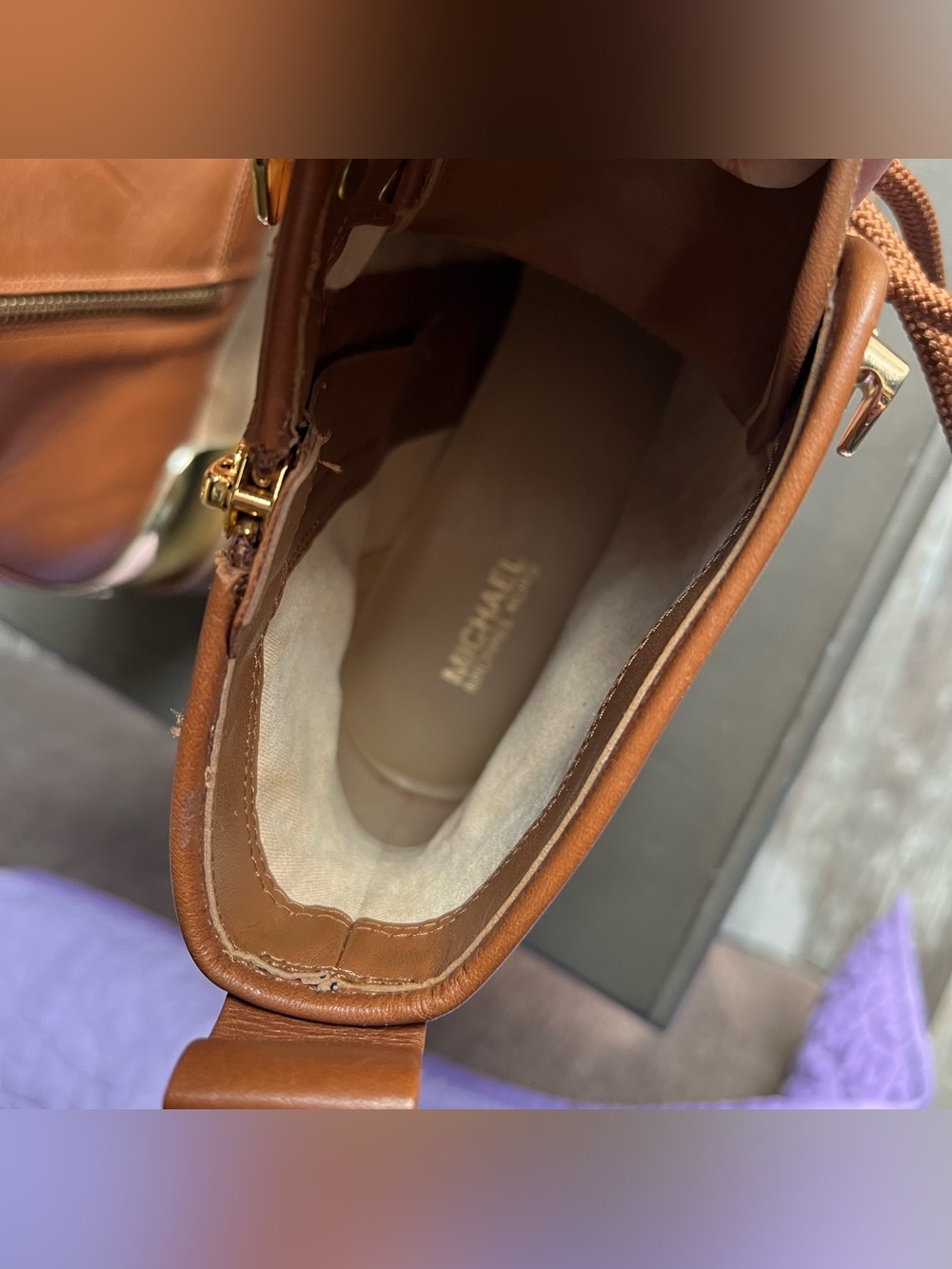MICHAEL KORS Payton Leather Combat Boot Luggage Color Size 10 New - Picture 7 of 10